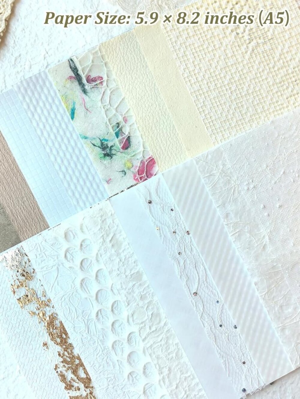 20 Unique A5 Textured Scrapbook Paper & Mesh Fabric Set, Handmade Craft Paper fo - Picture 5 of 8